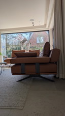 Canapé d'angle en cuir véritable, couleur cognac