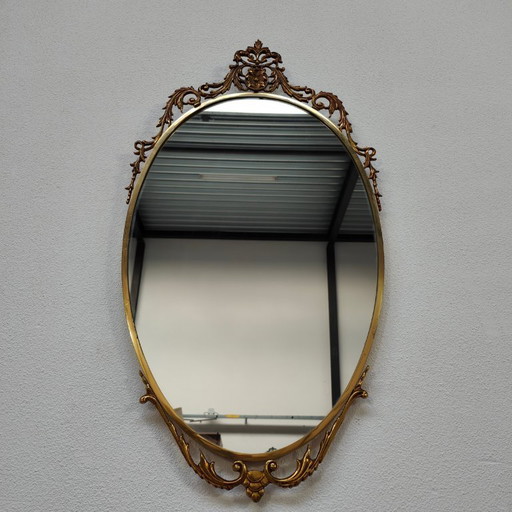 Specchio ovale vintage color oro, specchio con cresta, specchio da camino. Rame