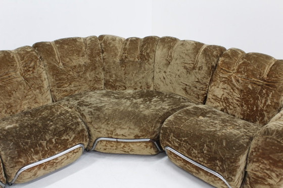 Vintage Italiaanse modulaire elementen bank  sofa 1970s, Hoekbanken, Fluweel, Metaal, Bruin (foto 4 van 12)