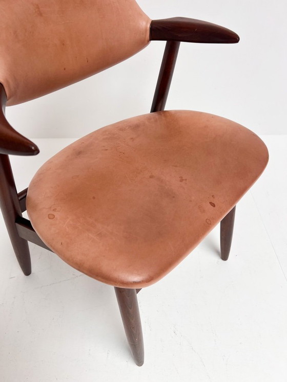 Image 1 of Fauteuil en cuir marron à motif corne de vache, années 1970