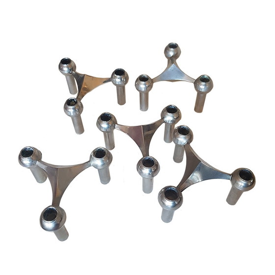 Image 1 of Mid-Century Modular Candleholders Set by Fritz Nagel for BMF, Set of 6