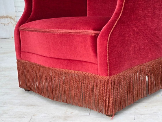 1970er, Dänischer Hochlehner Sessel, Möbelvelours, Eschenholzbeine – Velvet, Wood (photo 4 of 16)