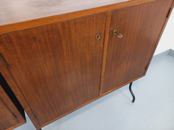 Image 1 of Libreria doppia componibile vintage italiana in legno e metallo degli anni '60