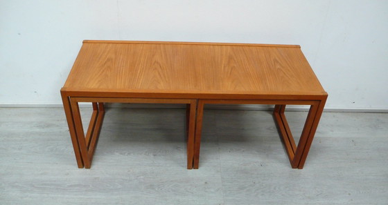 Image 1 of Teakhouten salontafelset uit de jaren 60, 3-delig, model 134 van Kai Kristiansen, multifunctioneel en flexibel, Deens modern.