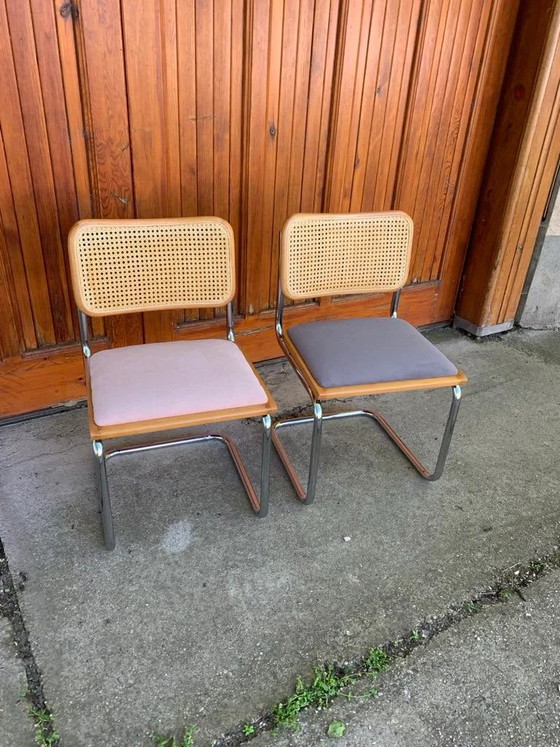 Mid-Century Modern Italian Marcel Breuer B32 Cesca Chairs, 70s set of 2, Adjustable recliner chair, Wood (photo 3 of 5)