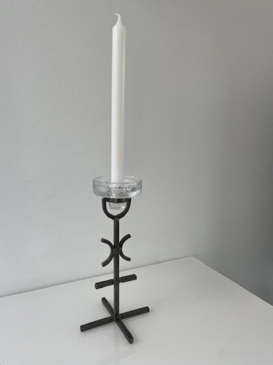 Image 1 of Rare vintage Brutalist candlestick – wrought iron & glass