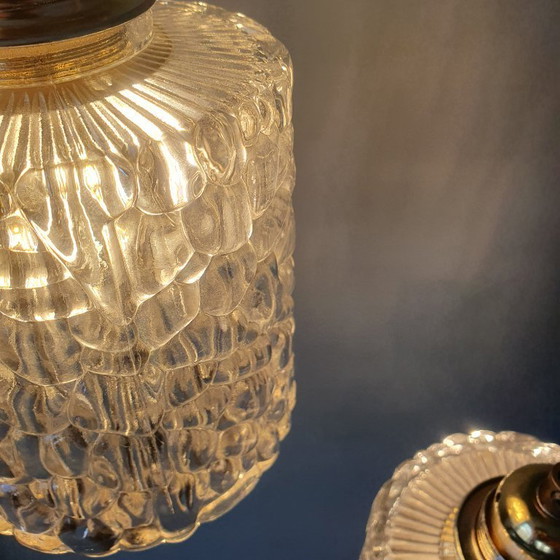 Image 1 of Set van 2 Vintage hanglampen - crackle glass - textuur - midcentury design