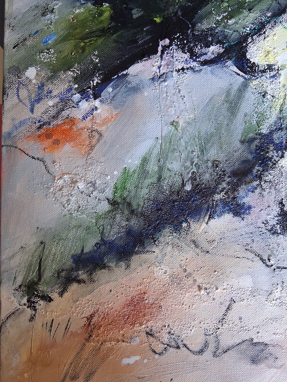 Image 1 of In the hills, mixed media with acrylic, ink and sand