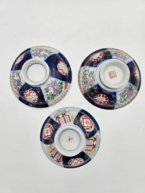 Image 1 of Set Of 3 Japanese Imari Antique Cups