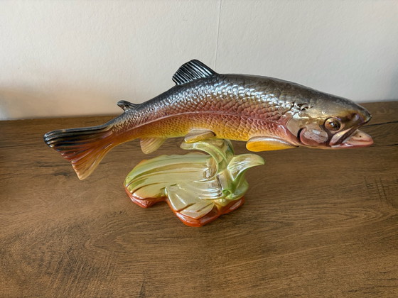 Large vintage ceramic trout in Hubert Bequet style, Artisan, Decorative Objects, Multi Color (photo 3 of 14)