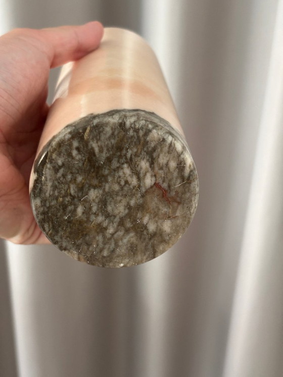Vintage Pink Marble Cylinder Vase – Stone (photo 7 of 9)