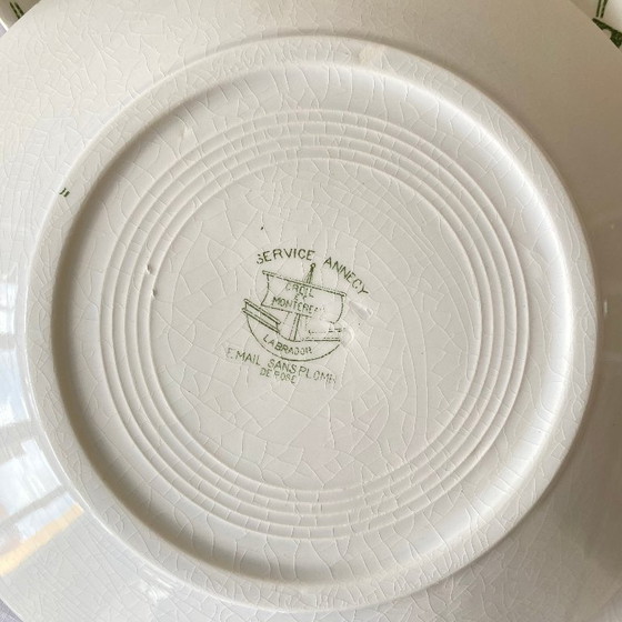 Image 1 of Set of 6 dessert plates, Creil and Montereau Labrador pattern, Annecy green, ironstone.