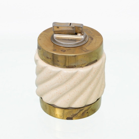 Image 1 of Set of lighter and ashtray in Ceramic Brass by Tommaso Barbi, Italy, 1960s