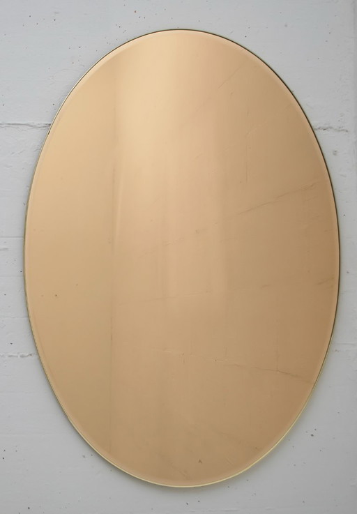 Pair of Mid-Century Modern Italian Oval Mirrors Brass and Bronzed Mirror, 1970