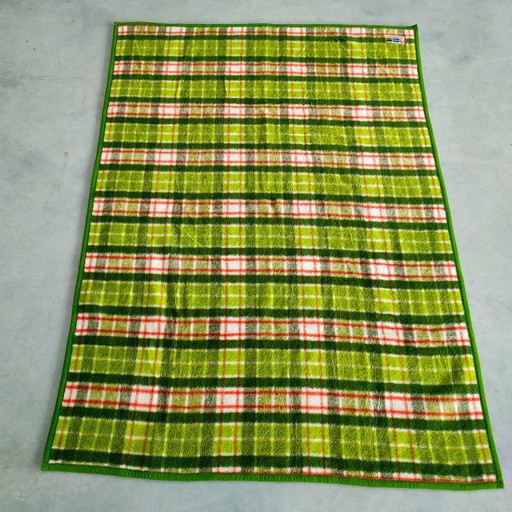 Grande coperta/plaid vintage Didas anni '60/'70 in Dralon (a quadri/righe verdi/rosse/bianche)