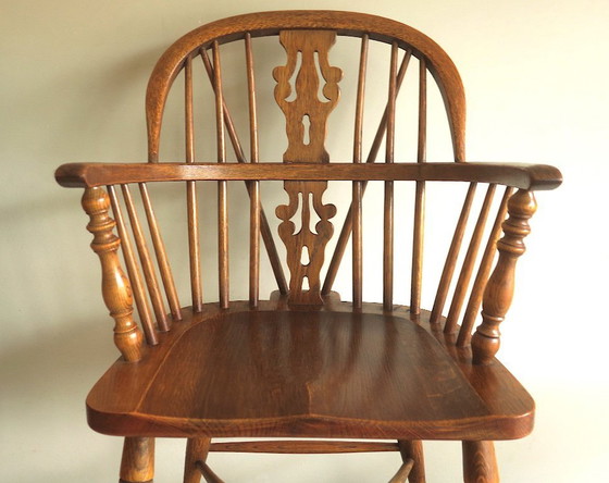 Image 1 of Mid Century Solid Oak Lyre-Back Windsor Armchair, 1960s