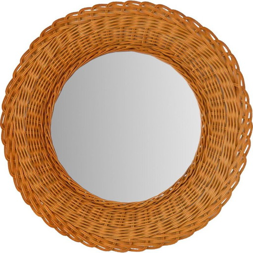 Miroir vintage en rotin tressé, 1960