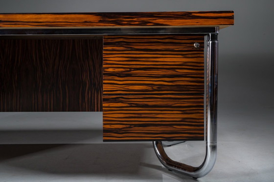 Image 1 of Makassar Ebony Executive Desk with Chromed Futuristic Legs, 1970s
