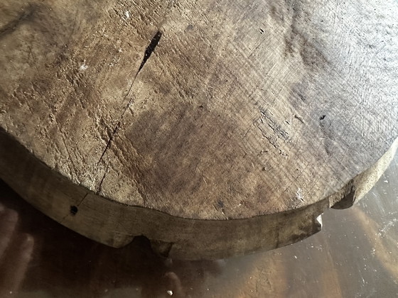 Image 1 of Plat Déco Vintage Bois Massif Sculpté Yin et Yang Diamètre 28 cm