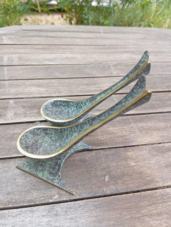 Image 1 of Portapipe doppio in bronzo di metà secolo Hirondelle