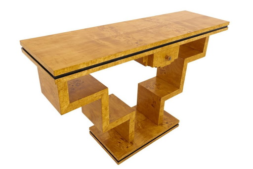 Console géométrique en ronce de noyer de style Art Déco.