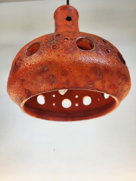 Image 1 of Fat Lava ceramic pendant lamp, orange tones, 1950s