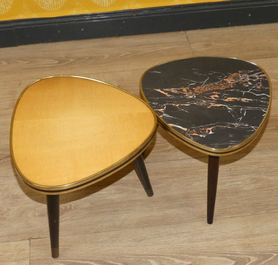 Image 1 of Original 50s 60s flower stool formica gray rose marbled Ø29 H28.5 mini kidney-shaped table vintage retro flower stool plant stan