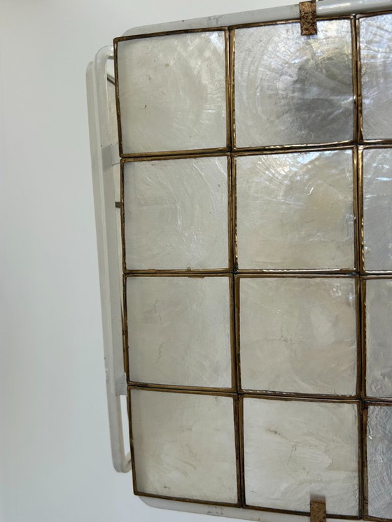 Image 1 of Vintage pendant light, white lacquered metal and mother-of-pearl, France, 1980