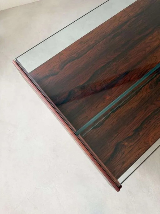 Mesa de centro vintage Topform de vidrio y acero inoxidable en palisandro, años 60