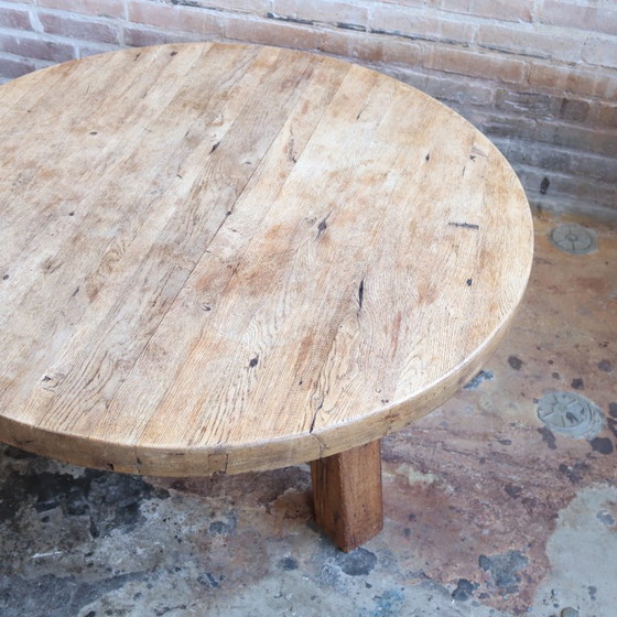 Image 1 of Vintage jaren 70 eik salontafel Brutalist Wabi-Sabi rond