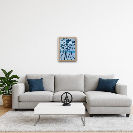 Image 1 of Blauwe Oost-Indische inkt op 250g getint papier.  Formaat 40x30cm.