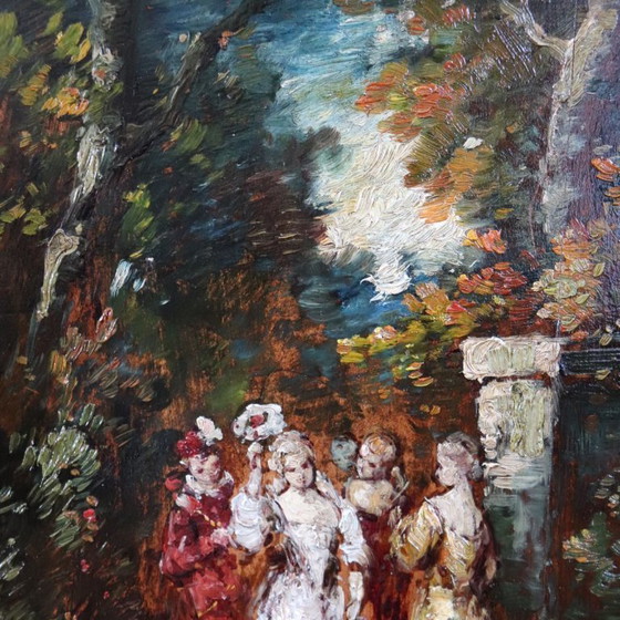 19th Century Oil Painting on Board, Gallant Scene, Signed – Paintings & Drawings, Wood (photo 9 of 13)