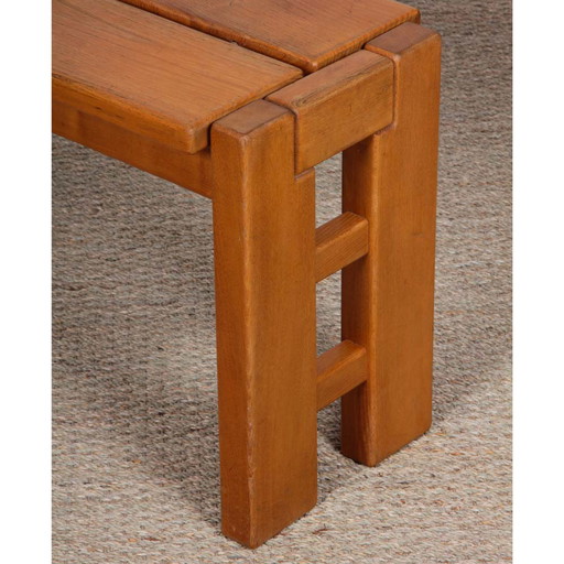Vintage Solid Elm Bench Published By Maison Regain, 1980