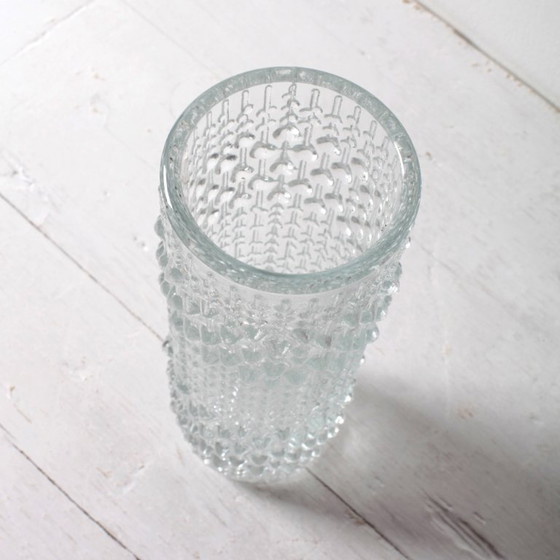 Image 1 of Mid-century Clear Pressed Glass Vase / CandleWax Design / Czech Republic / 1972