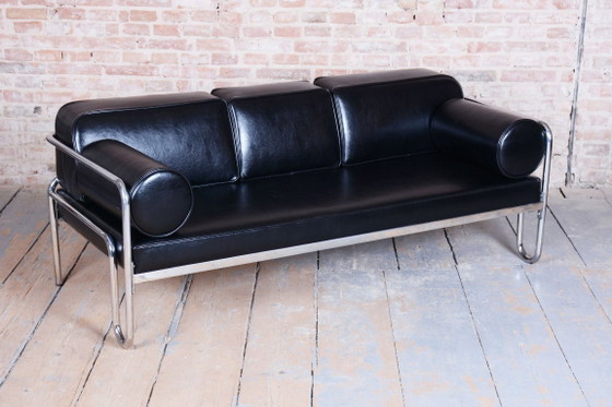 Divano Bauhaus restaurato, acciaio cromato, pelle di alta qualità, ceco, anni '30 – Divani, Leather, Metal (photo 10 of 13)