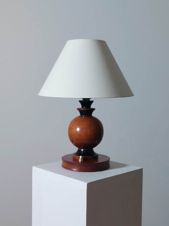 Image 1 of Lámpara de mesa Art Déco de madera torneada, lámpara de mesa, decoración esférica.