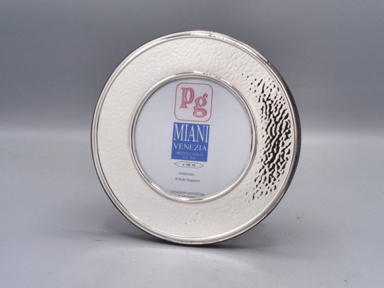 Image 1 of Hammered 925 silver photo frame, 15cm diameter