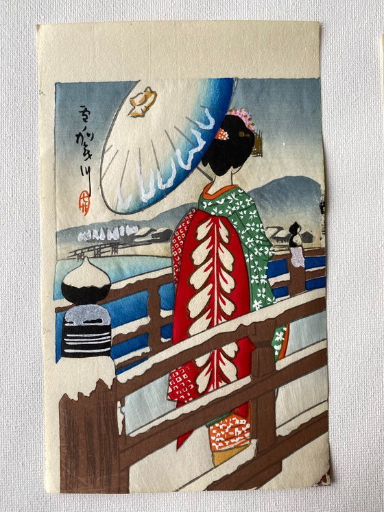 Image 1 of Triptiek - Authentieke Japanse houtsneden - Kyoto Maikoes van Hasegawa Sadanobu 1950