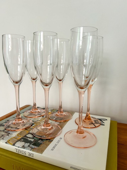 14 copas de champán vintage de acero rosa Luminarc Francia – glazen karaffen, Glass