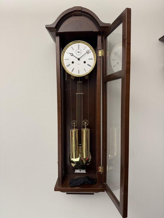 Image 1 of Classic Nostalgic Warmink String Regulator Pendulum Wall Clock in Walnut with Three-Sided Glass
