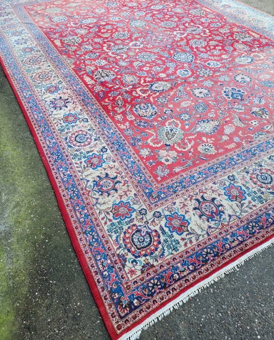 Image 1 of Alfombra Kashan Oriental XXL auténtica de 458x321 cm con parte superior anudada a mano.