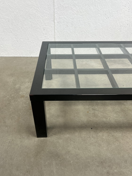Image 1 of Tavolino da caffè vintage nero lucido con piano in vetro, stile giapponese, anni '80