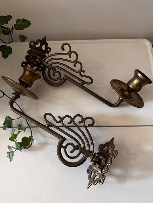 Set of 2 Brass Wall Candlesticks