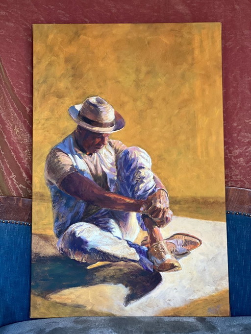 Giclee Reproductie van Olieverfschilderij "Man met Hoed - 2"