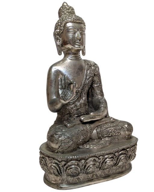 Nepalese Buddha in Abhaya Mudra – Late 19th/Early 20th Century – beeldhouwkunst, Metal, Copper (photo 2 of 10)