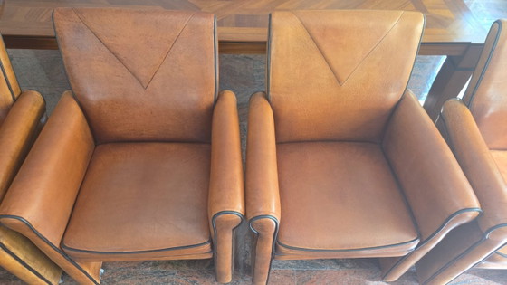 6x Art Deco Stoelen - Schapenleer Cognac – Jan Frantzen, Dining chairs, Leather (photo 7 of 11)