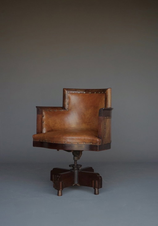 Impresionante silla de escritorio de la Escuela de Ámsterdam o Art Déco, década de 1920