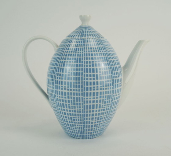 Image 1 of kleine koffiepot Arzberg model 2000 Heinrich Löffelhardt 1954 blauw 1 liter