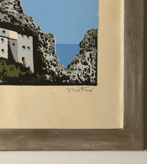 Quadro Litografia Enotrio 50x70cm Paesaggio Calabrese, in Cornice – Litografie e stampe, Paper, Glass (photo 3 of 6)
