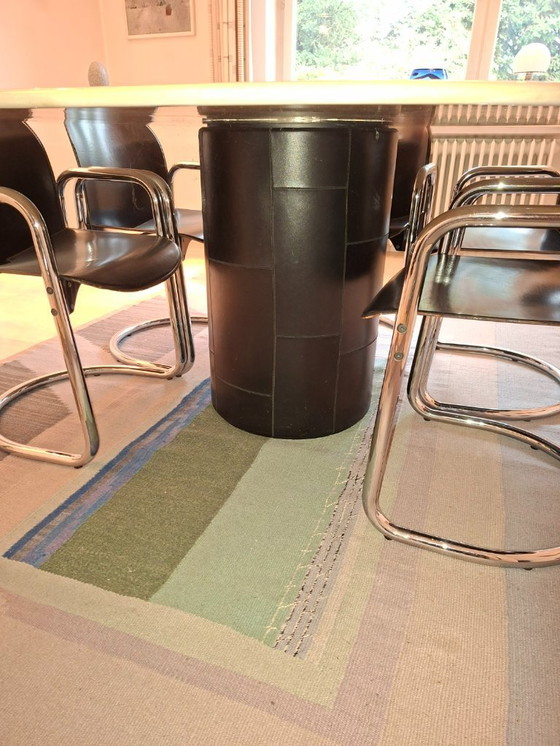 Image 1 of Leather and marble dining table by Afra & Tobia Scarpa incl. "Dialogo" chairs